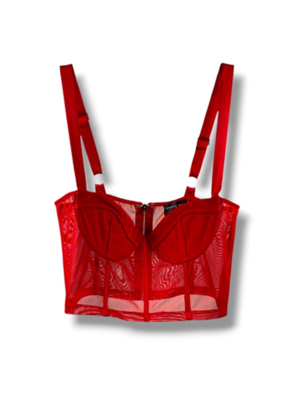 White Fox Mesh Corset Bra Top in Red Size M